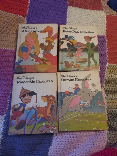 4x Walt Disney Favourites 1988 Alice, Dumbo, Peter Pan, Pinocchio Hardback Books