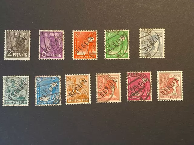 BERL 1948, Lot aus MiNr. 1 - 14, gestempelt, 11 Werte