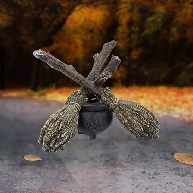 Broomstick Crystal Ball Holder Witchcraft Altar Pentagram Cauldron Nemesis Now