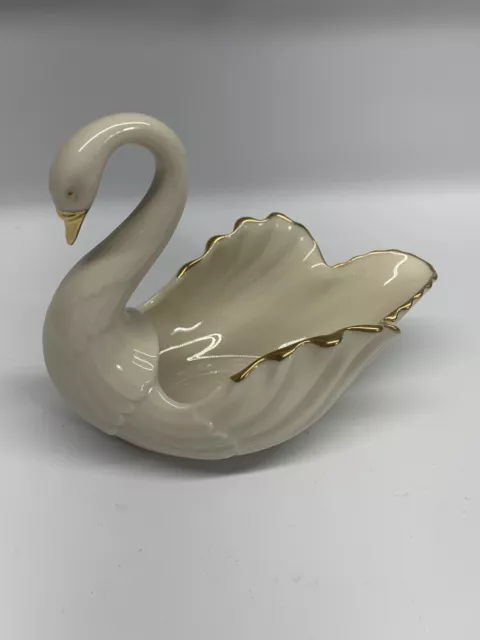 Vintage Lenox 24K Gold Trim Porcelain Swan Figurine Trinket Dish Bowl USA