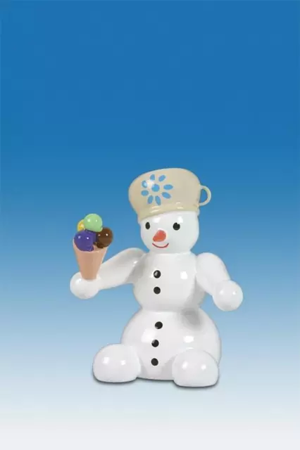 Holzfigur Weihnachtsfigur Schneemann sitzend mit Eis Höhe ca 6,5 cm NEU