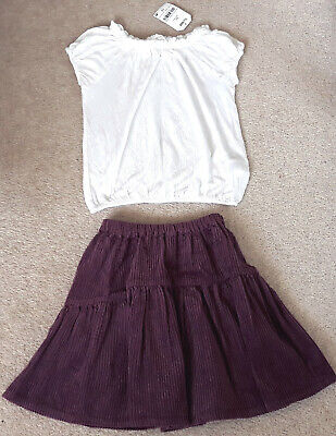 NEXT Girls White Viscose Top Age 3 Years & Purple Cord Skirt Age 2-3 Years BNWT