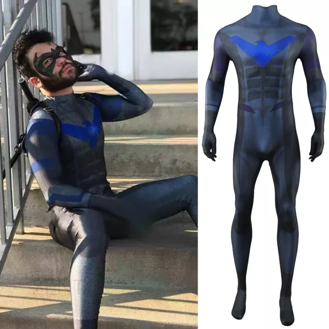 Cosplay The Batman Nightwing Robin Jumpsuit Superhero Adult Kids Bodysuit Mens