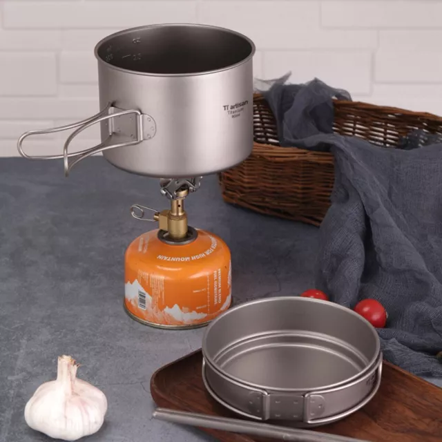 Camping Tiatan kookkeset Ultralight pot Fry Pan kit met inklapbare handgreep