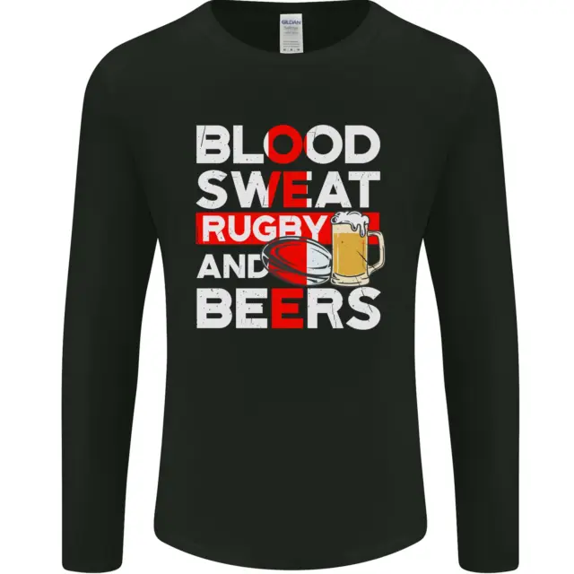 T-shirt a maniche lunghe Blood Sweat Rugby and Beers England divertente da uomo