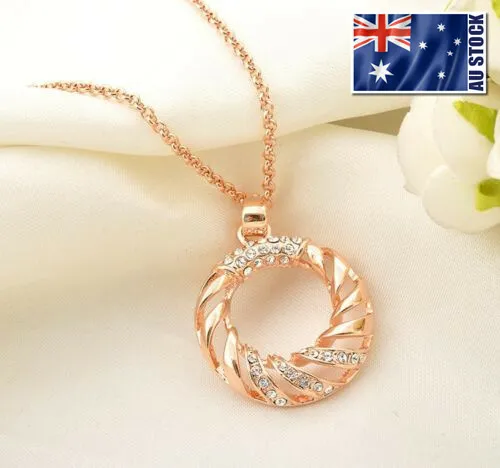 18K Rose Gold Filled Lucky Ring Fashion Pendant Necklace With SWAROVSKI Crystal