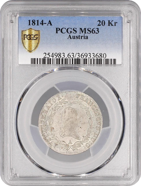 Austria 20 kreuzer 1814 A, PCGS MS63, "Emperor Franz II (1804 - 1835)"