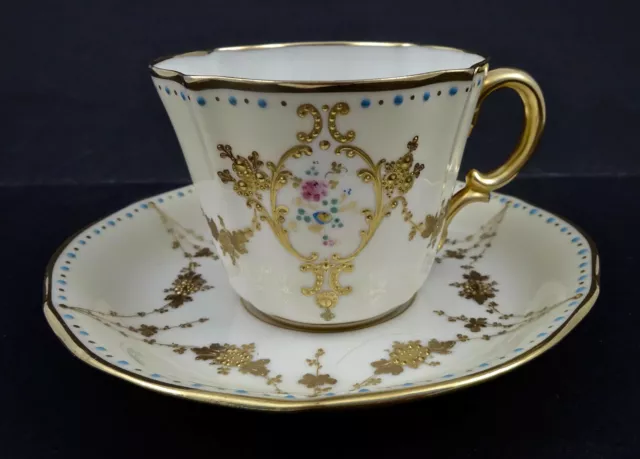 Antique CAC Lenox Belleek Tea Cup & Saucer, Jeweled