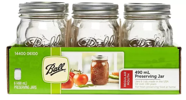 Ball Mason 6pk 490ml Regular Mouth Glass Preserving Jars - Clear