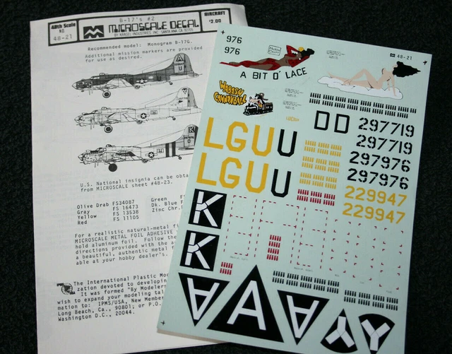 MICROSCALE BOEING B17 148 model kit decals Sheet No.21. £9.50