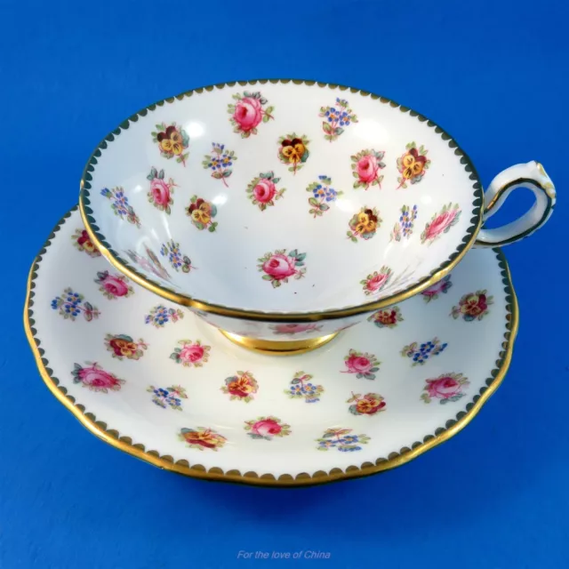 Painted Roses Pansies and Forget Me Nots Royal Chelsea Tea Cup and Saucer Set