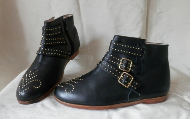 Bottines CREEKS En Cuir Clouté Tête De Mort - Taille 38 - Noir - Bon état