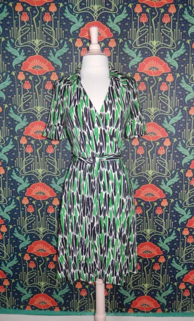 Diane Von Furstenberg Jillia Silk Jersey Black Green White Wrap Dress 8