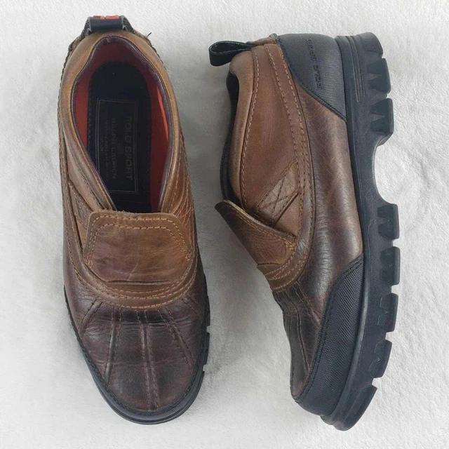 Polo Sport Ralph Lauren leather brown & black slip on Women's duck shoe 7b