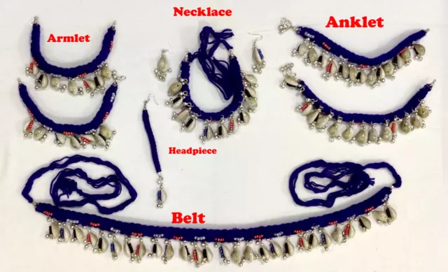 Handmade Cowrie Tribal Jewelry Set Belly dance Belt Anklet Armlet Set Headpiece