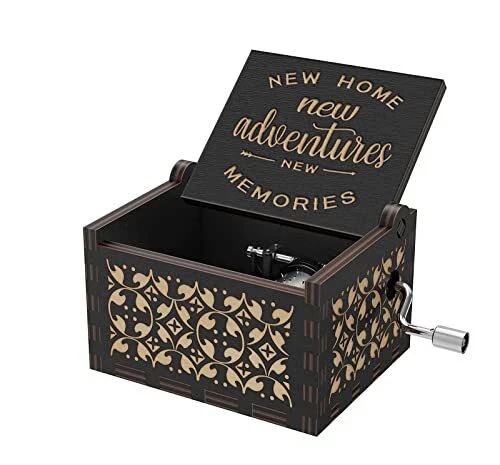Black Wood Music Box Hand Crank Mini Cute Vintage Engraved You are My Sunshine
