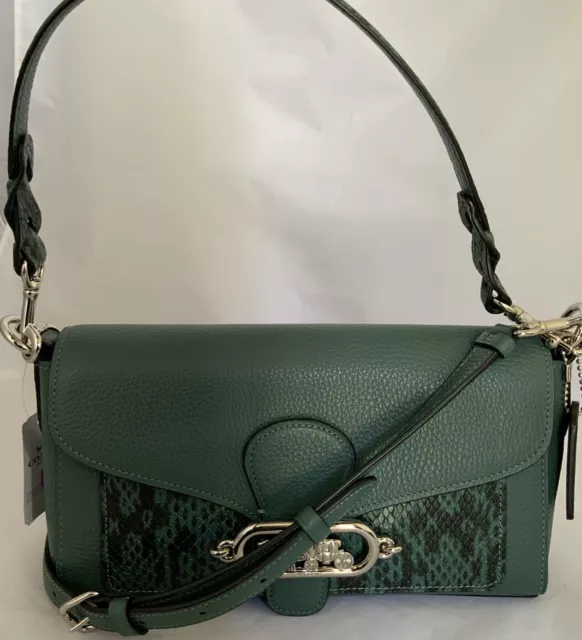 COACH 91034 Mixed Leather Small Jade Shoulder Bag Satchel SV/Dark Turquoise NWT