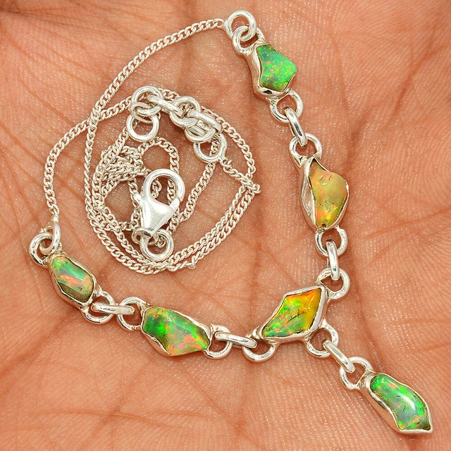 Natürliche äthiopische Opal Halskette rund 925 Sterlingsilber SN18773