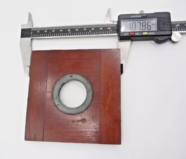 Wooden lens board 108x108mm or 4.25x4.25", with threaded metal flange 31mm wide