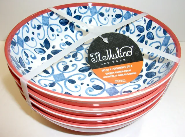 Set of 4 ~ TL Mulino Spanish Terracotta Tile, 7.5" Melamine Salad Pasta Bowls