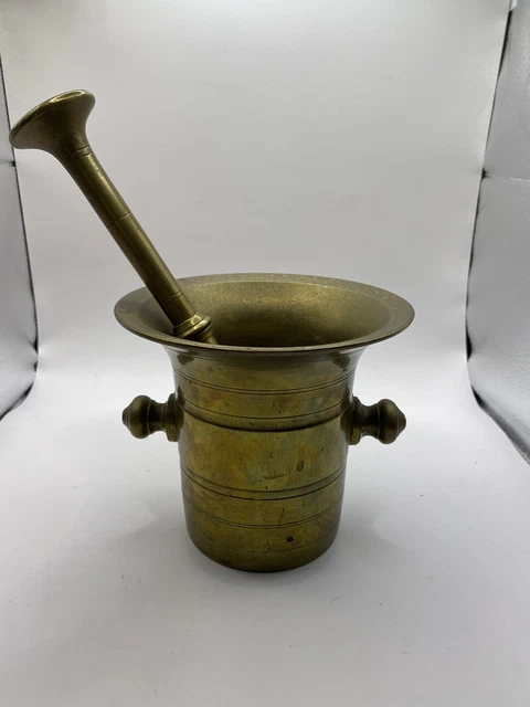 Antique brass mortar and pestle