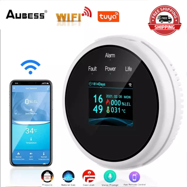 Gas Leak Detector Wifi for Home Natural Gas Leak Detectors LCD Screen APP Alarm