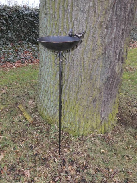 Vogeltränke  Vogelbad Vogel-Futterstelle am Stab Eisen massiv bronzefarben 100