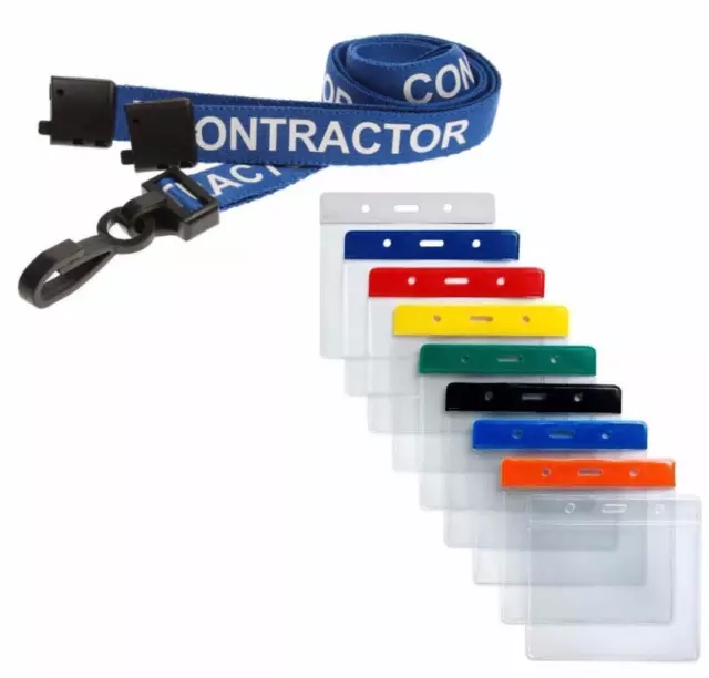 CONTRACTOR Lanyard Blue Neck Strap & Coloured Flexi Wallet ID Card Pass Holder