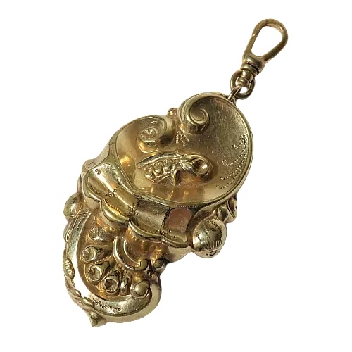 New Lulu Frost Antique Victorian Gold Filled Scrolled Large Charm 2 3/4"