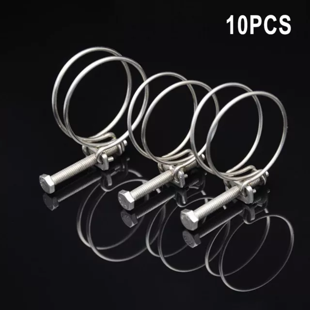 Set of 10 Stainless Steel Double Wire Hose Clips for Koi Fish Fitting Pump