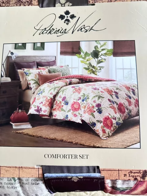 NWT Patricia Nash Parisian Newspaper Reversible 3pc Queen Comforter Set MSRP 299