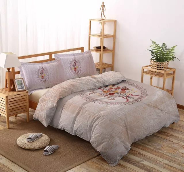 Indien Royal Couette Satin Motif Floral Avec Assorti Couvre-Oreillers Matelassé