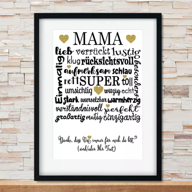 ✿ Kunstdruck Bild Poster Spruch MAMA DANKE MUTTERTAG Geschenk personalisiert A4