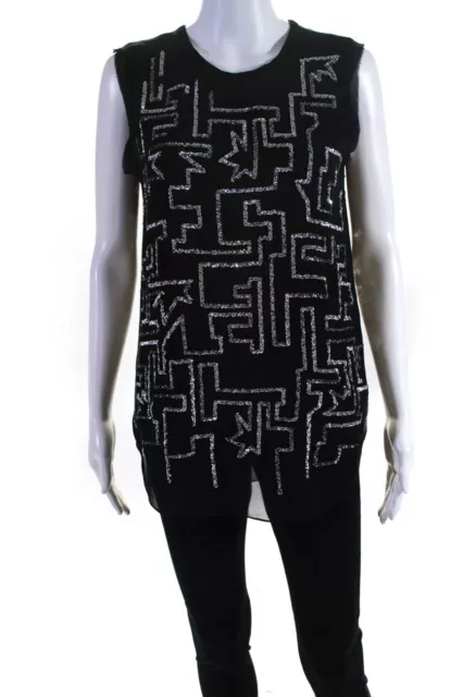 3.1 Phillip Lim Womens Scoop Neck Sleeveless Sequined Blouse Top Black Size 0