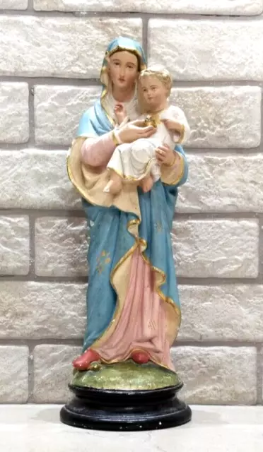 Antique Holy art Virgin Mary and Baby Jesus Statue Hand Made Religious Porcelain