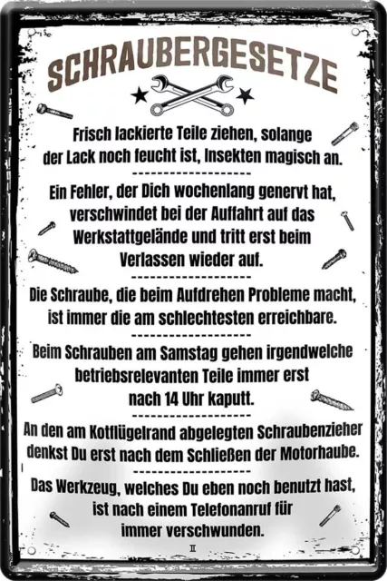 Schraubergesetze Werkstatt Auto Garage Schrauber Blechschild Poster Plakat A0137