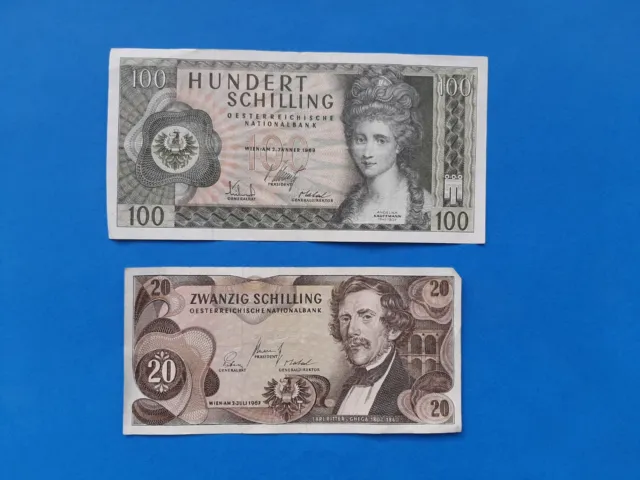 1 x 20+100 Schilling Österreich / Geldschein Banknote von 1967/69 '