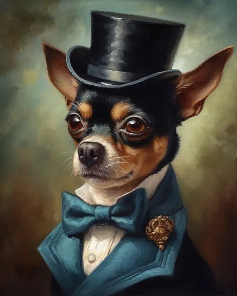 Victorian Gentleman Pinscher Dog  Chihuahua Whimsical Canine Art Print B32
