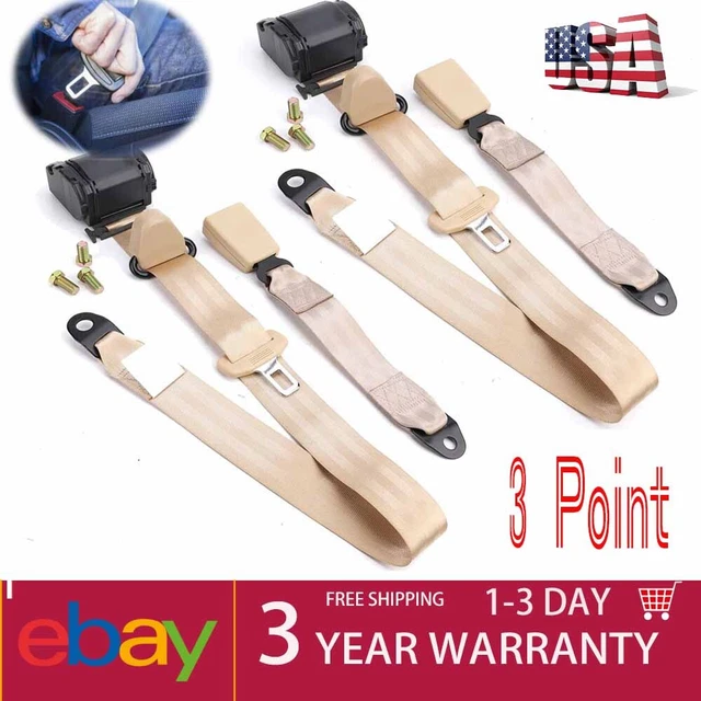 2 set Retractable Adjustable 3 Point harness Safety Seat Belt for car truck US