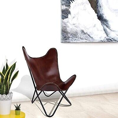 Handmade Buffalo Leather Butterfly Chair Brown Sleeper Seat Lounge Accent Chair