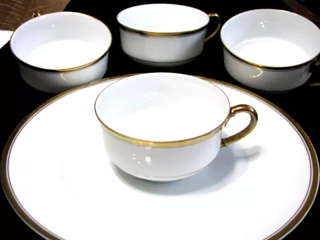 Vintage JHW Bavaria 8 1/4" Plate and 4 matching Flat Cups-Gold Trim-Porcleain