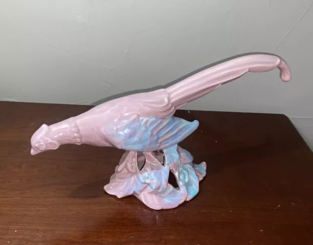 Vintage Royal Haegar Pink Blue Mauve Pheasant Bird Animal Large Art Pottery