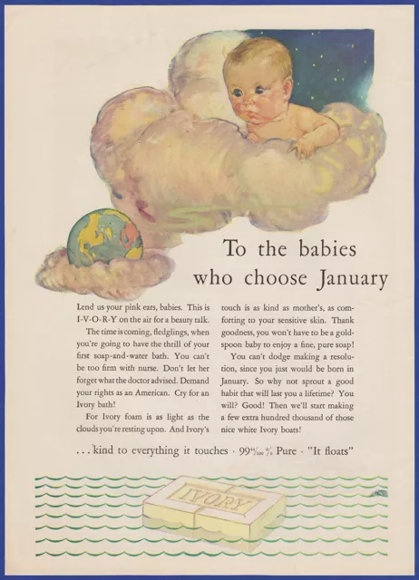 Vintage 1929 IVORY Soap Bathroom Art Decor Ephemera 1920's Print Ad