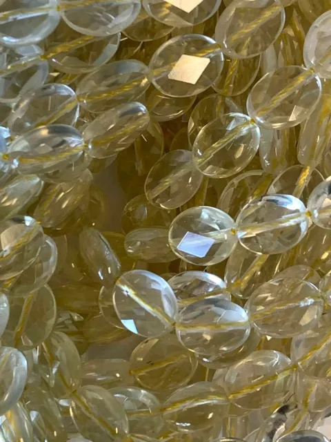 1 Strand Genuine Faceted Lemon Quartz Stone Beads -  8x10mm Oval Shape - Sparkle