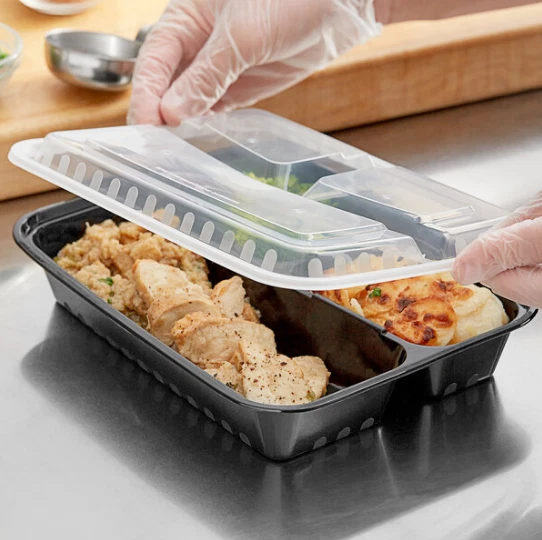 32 oz. Black 9 3/4x7 1/4x2 3 Rectangular Microwavable with Lid-150/Case