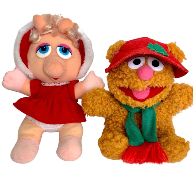 Muppet Babies Miss Piggy Fozzie Bear Christmas Plush 1987 Jim Henson Stuffed Toy