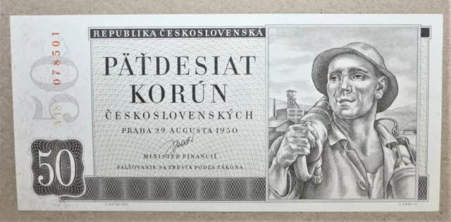 A6 - Czechoslovakia 50 Korun 1950 Uncirculated Banknote P. 71 *** Beautiful