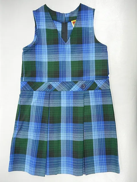 Girls R/K Blue & Green Plaid Uniform Jumper Dress Sizes 6X, 7, & 8