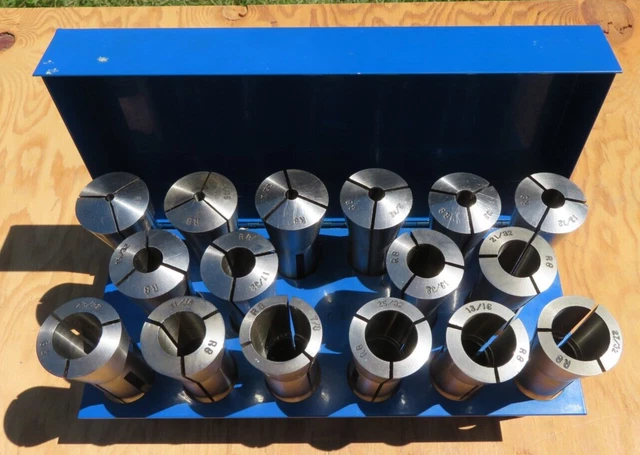 16-Piece Odd Size R8 collet Set w/ Wall Rack 5/32" thru 27/32" New Old Stock