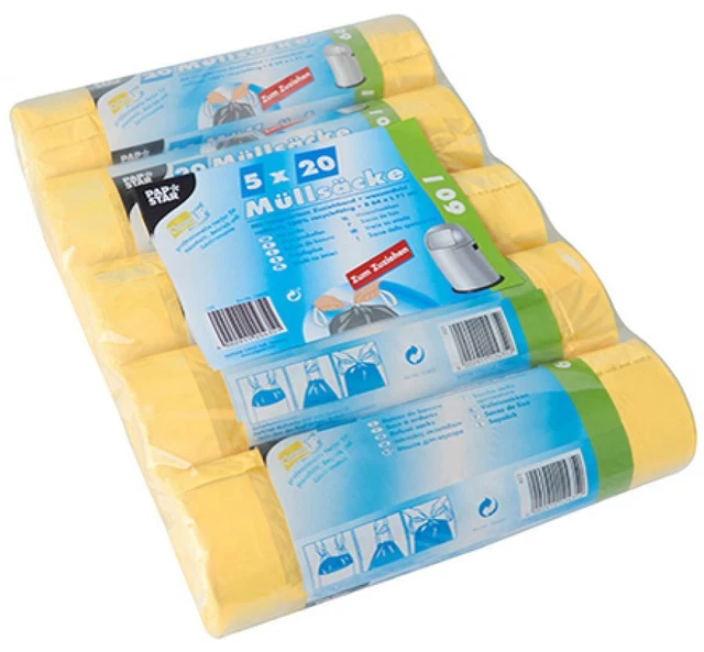 Sacchetto Papstar Pattumiera HDPE, con nastro trainante, 60 litri, giallo 5x20 pezzi